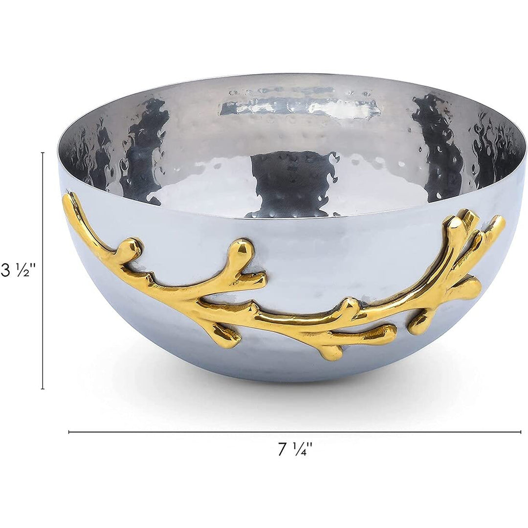 Two Tone Nickel Plated Decorative Serving Bowl With Gold Leaf Design Silver - Diamond Home USA