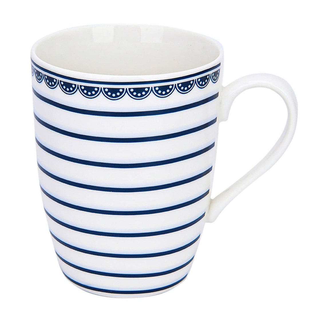 Vintage Blue Coffee Tea Bone China Mugs Set Of 4 Floral Country Round Piece - Diamond Home USA