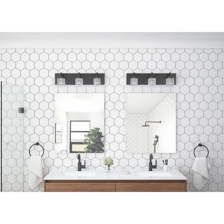Modern Black 3-Light Clear Glass Shade Vanity Lighting for Bathroom Contemporary - Diamond Home USA