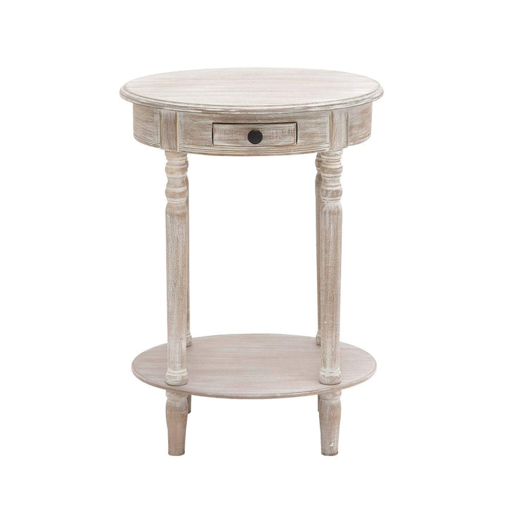 Farmhouse 27 Inch Oval Wooden Accent Table with Drawer Taupe Pine Distressed 15"W x 20"L x 27"H - Light Brown - Diamond Home USA