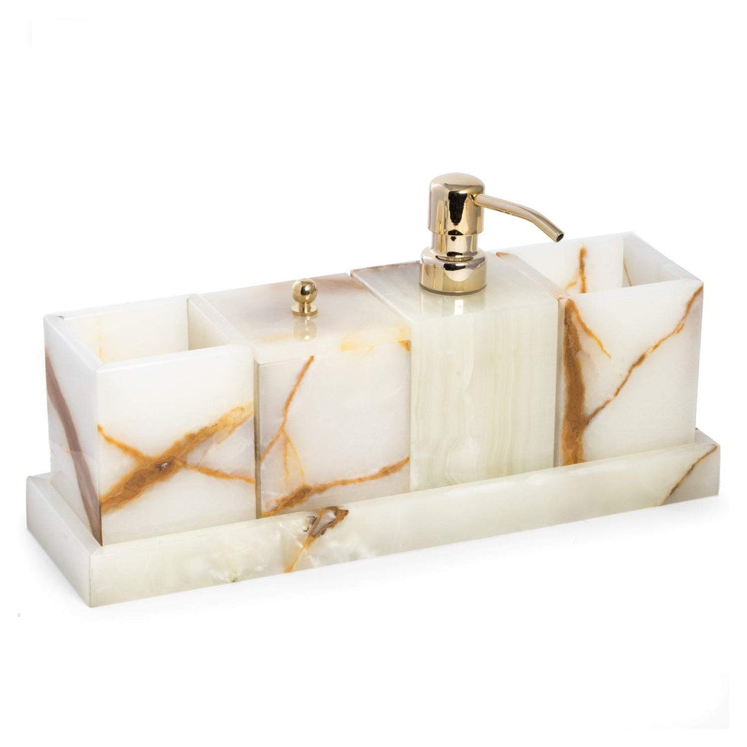 Marble Bath Soap Dispenser in Green Onyx Modern Contemporary Mother of Pearl - Diamond Home USA