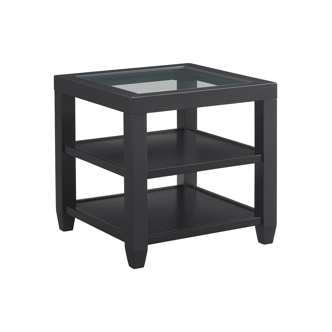 Glass Top 24" Tall End Table with Shelf Modern Contemporary Square Wood