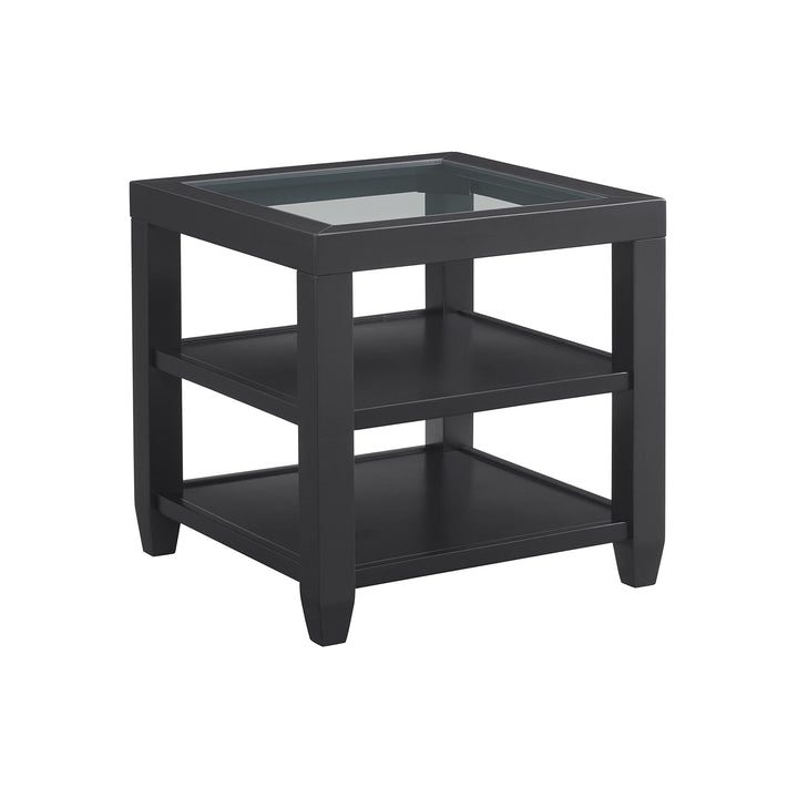 Glass Top 24" Tall End Table with Shelf Modern Contemporary Square Wood