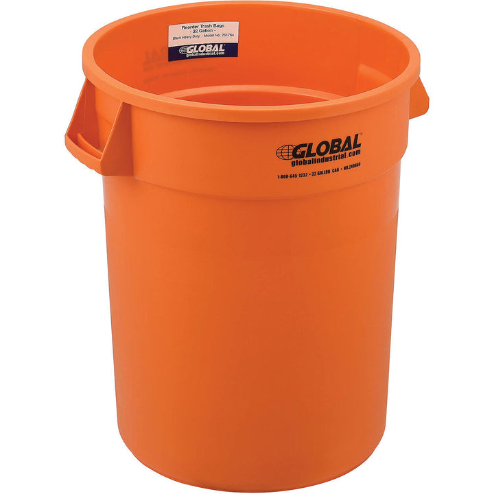 Global Industrial 32 Gallon Plastic Trash Can Bright Orange No Lid