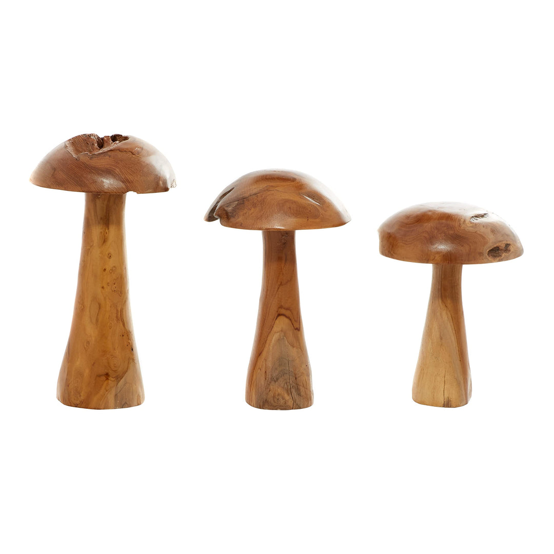 Brown Teak Wood Mushroom Sculpture (Set of 3) 9 X 16 - Diamond Home USA