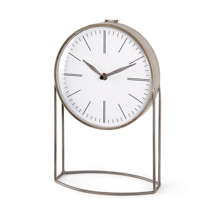 Matte Grey Metal Table Clock 7.8" w X 4.7" d 12.4" h Round