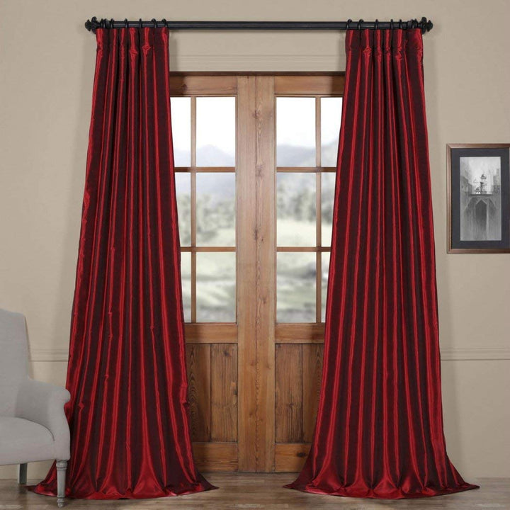 1 Piece 108 Inch Ruby Vintage Textured Faux Dupioni Silk Girls Curtain Single 50 x 108 - 108 Inches