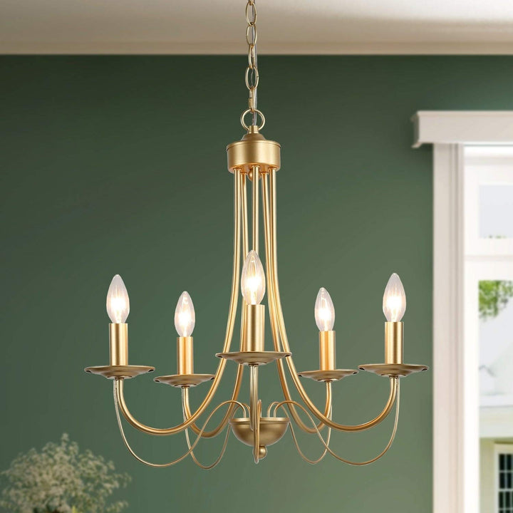 5-Light Modern Goldtone Chandelier Metallic Industrial Contemporary Transitional