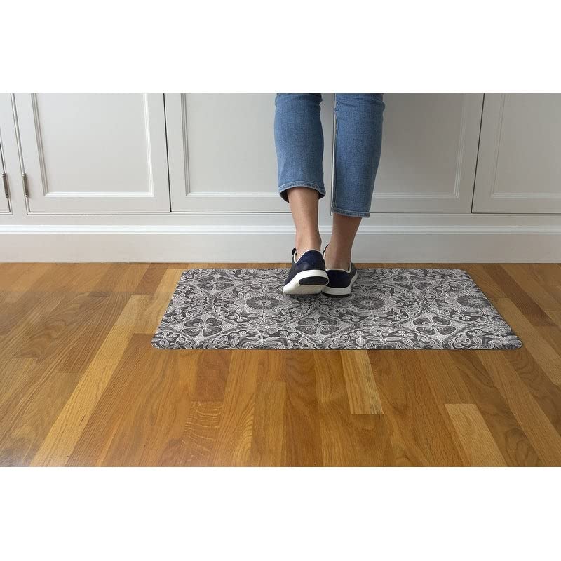 Anti-Fatigue Comfort Mat 20in X 30in Grey Floral Botanical Bohemian Eclectic - Diamond Home USA