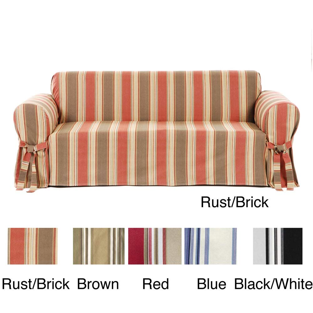 Classic Slipcovers Classic Stripe Cotton Loveseat Slipcover Black - Diamond Home USA