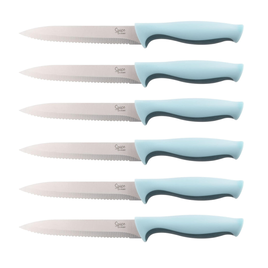 14pc Stainless Steel Knife Set Blue 14 Piece Ergo Handles - Diamond Home USA