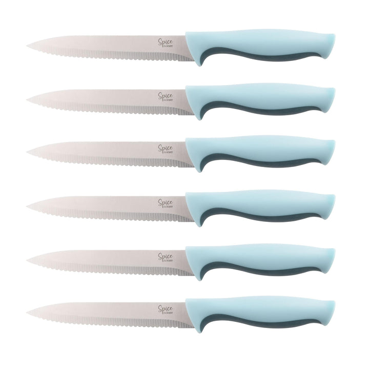 14pc Stainless Steel Knife Set Blue 14 Piece Ergo Handles - Diamond Home USA