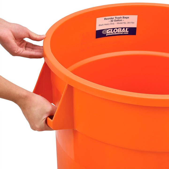 Global Industrial 32 Gallon Plastic Trash Can Bright Orange No Lid - Diamond Home USA