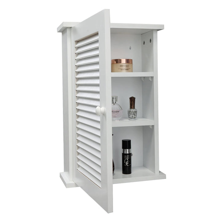 Hanging Medicine Cabinet with Louvered Door Floating Cupboard White Modern - Diamond Home USA
