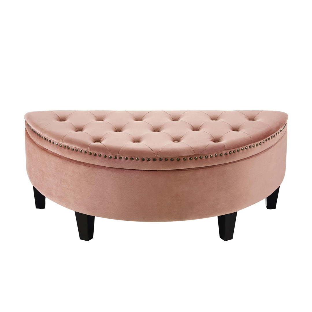 Inspired Home Sara Velvet Ottoman Gold Nailhead Trim Half Moon Storage Blush - Diamond Home USA