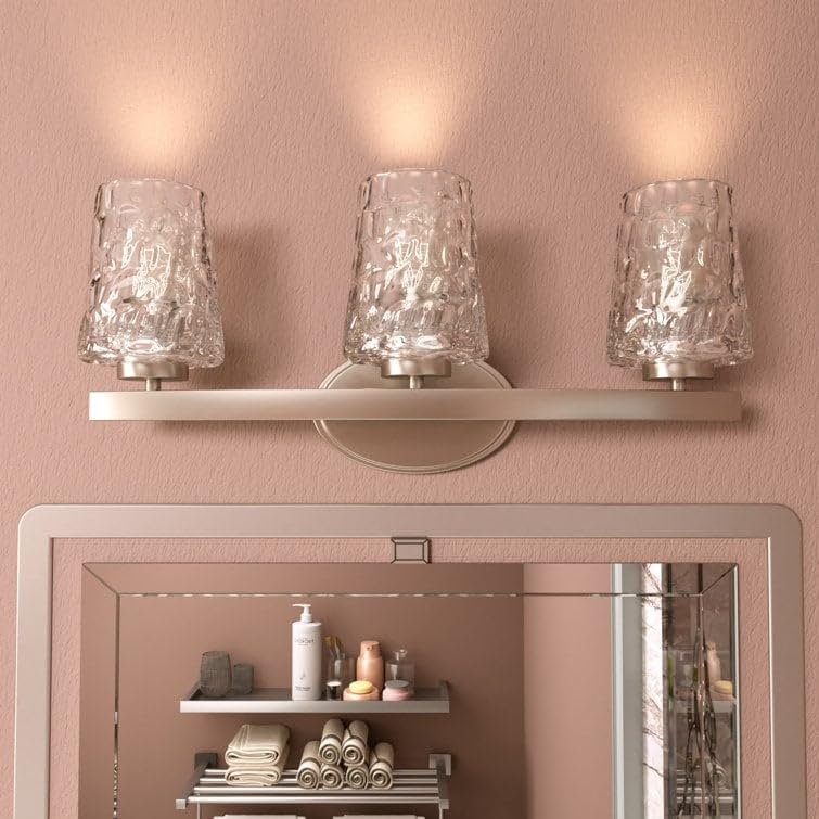 Modern Bathroom Vanity Light with Art Glass Silver Contemporary Metal Nickel