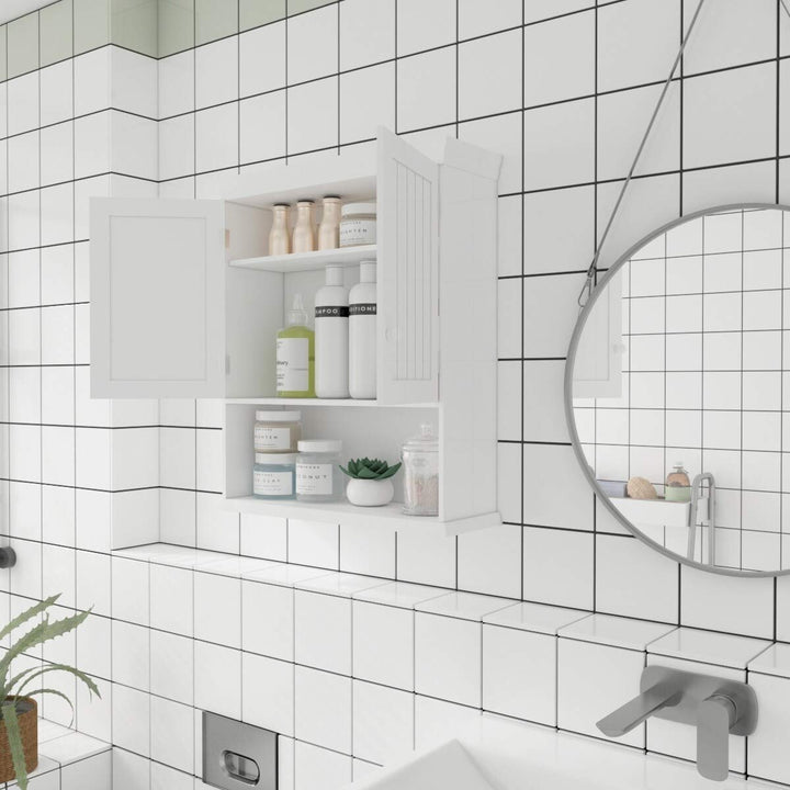 Bathroom Medicine Cabinet Wall Mounted Storage Organizer with Shelf White Modern - Diamond Home USA