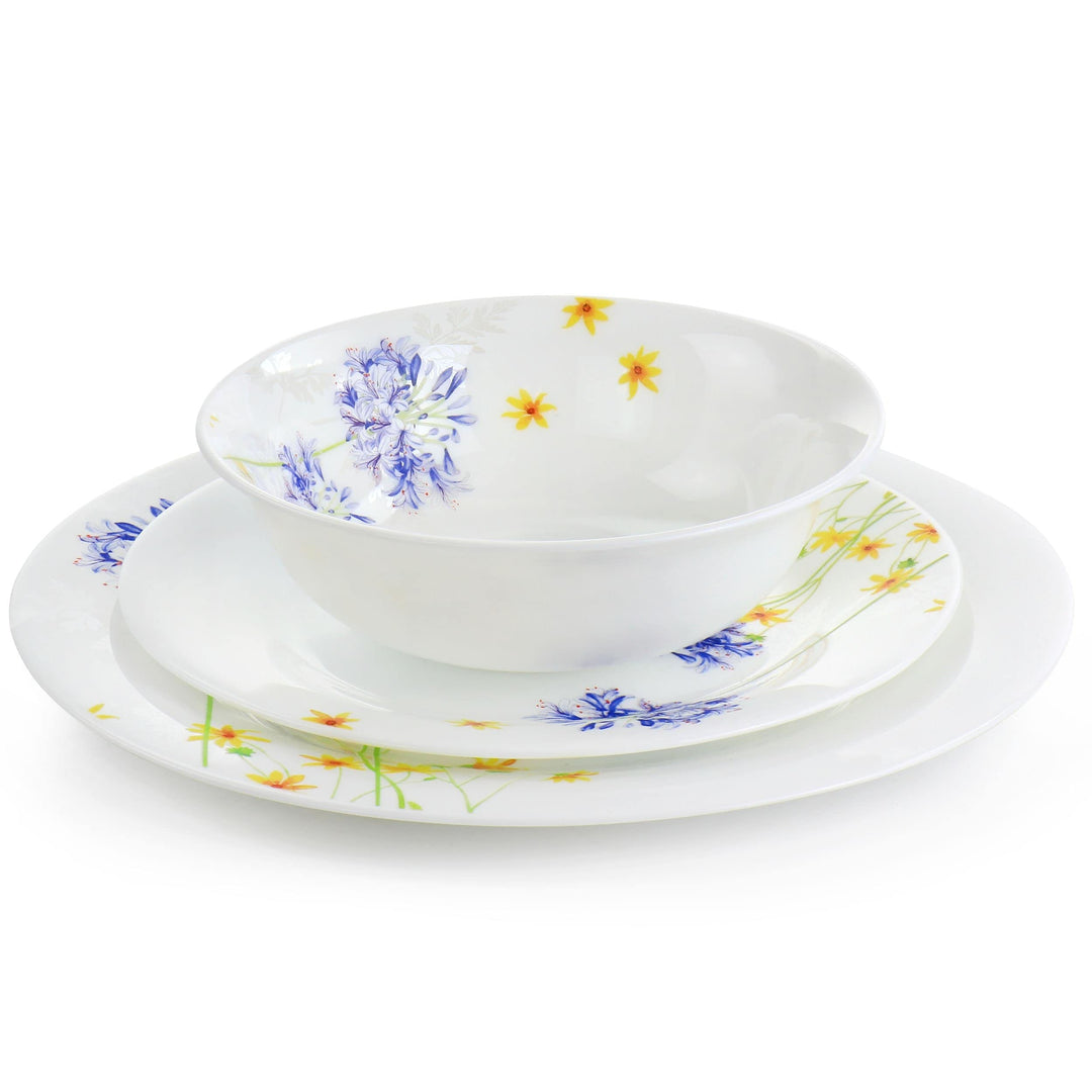 12 Piece Tempered Opal Glass Dinnerware Set Multi Color Floral Traditional Round - Diamond Home USA