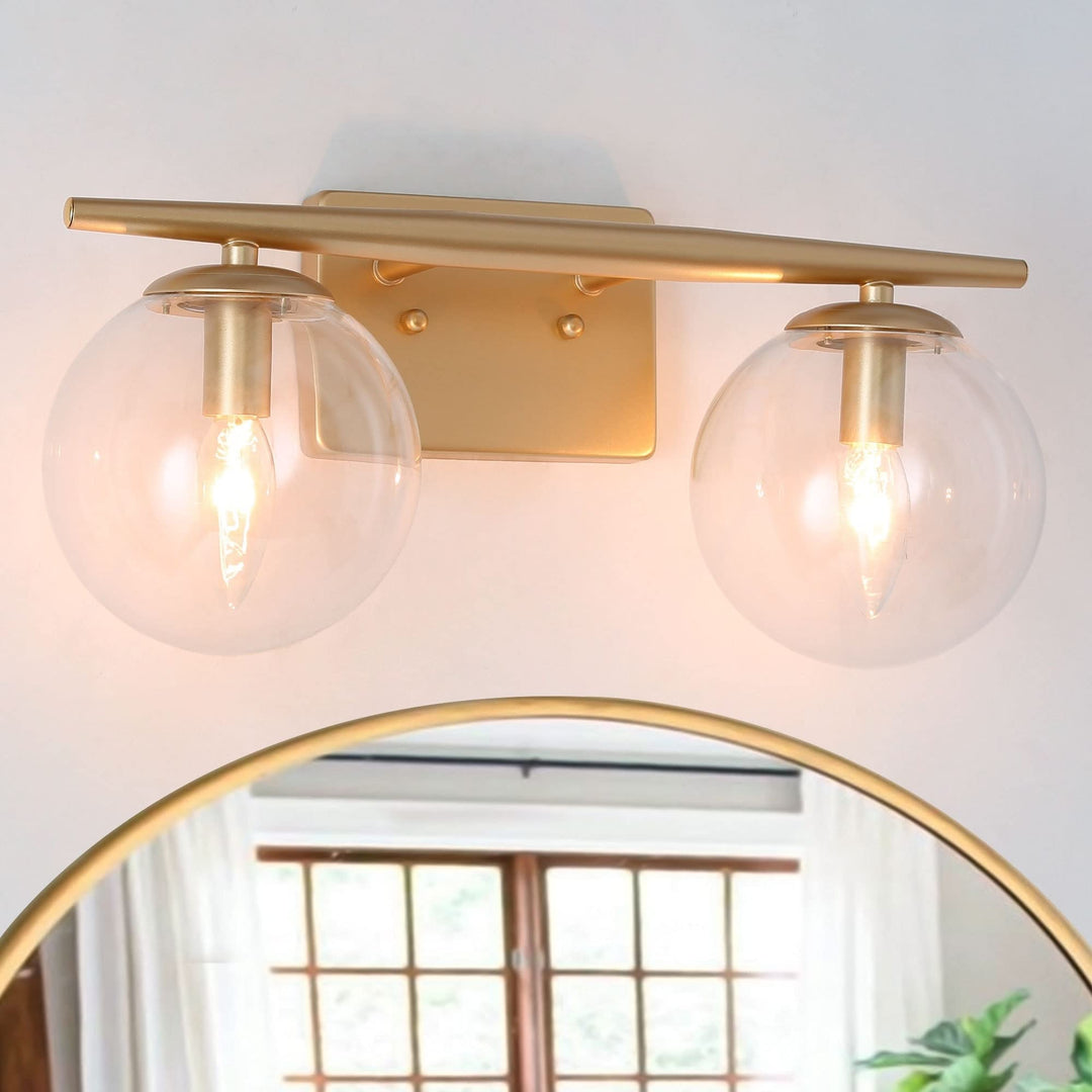 Modern Gold 2-light Bathroom Vanity Light with Glass Globe L 16.5" x W 6.5" x