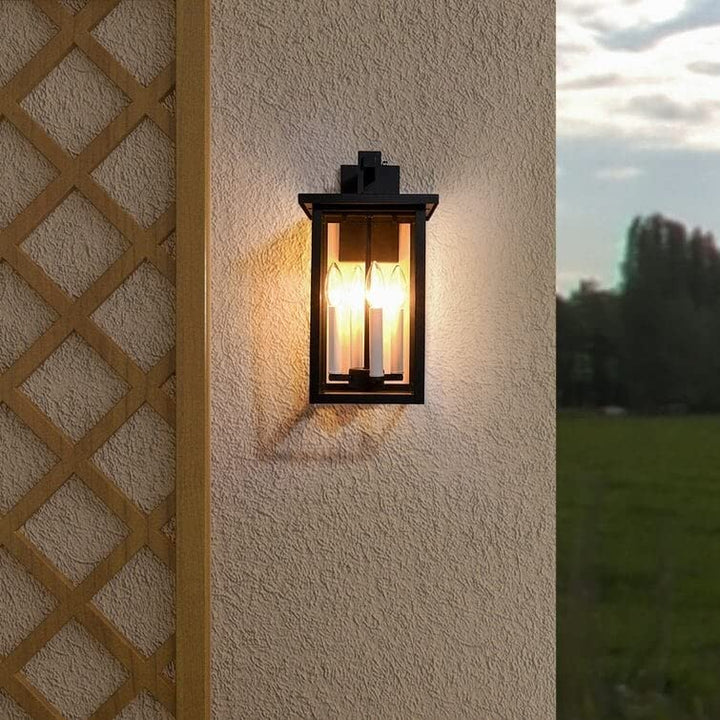 Black 4 Bulb 16.7'' H Outdoor Wall Lantern with Dusk to Dawn 16.7 * 9.4 * 8.7