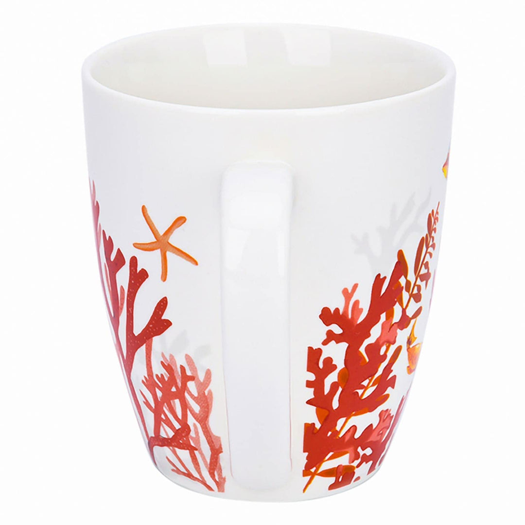 Coral Reef Coffee Tea Bone China ugs Set Of 2 Red Coastal Country Round Piece - Diamond Home USA