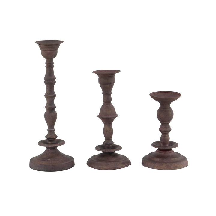 Set of 3 Rustic 13 17 and 19 Inch Dark Brown Metal Candle Holder Iron - Diamond Home USA