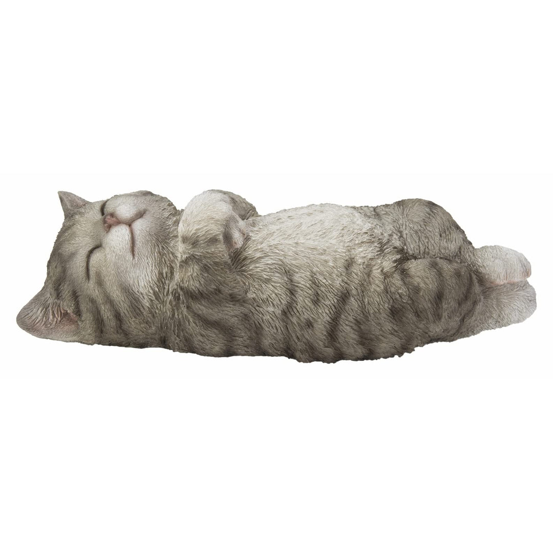 Sleeping Cat Grey Ultra Realistic Garden Statue Multi Color Polyresin