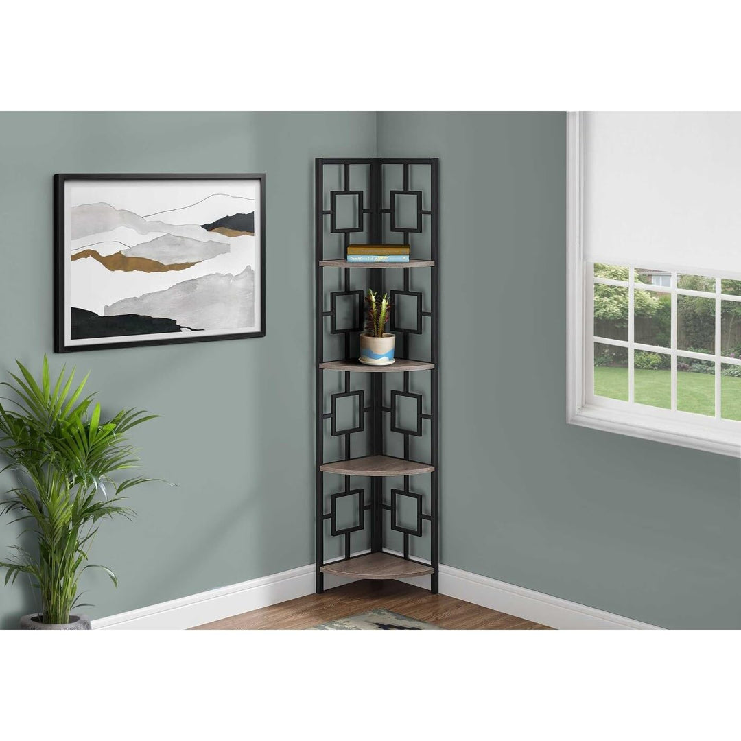 62" Dark Taupe and Black Metal Corner Bookcase with 4 Shelves 17.5 Varnished - Diamond Home USA