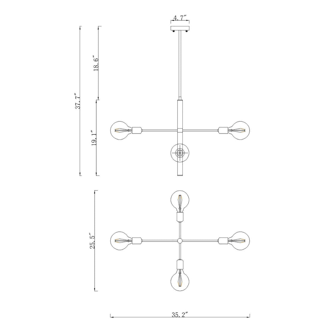 Matte Gold + Black 4-light Metal Linear Chandelier Modern Contemporary - Diamond Home USA