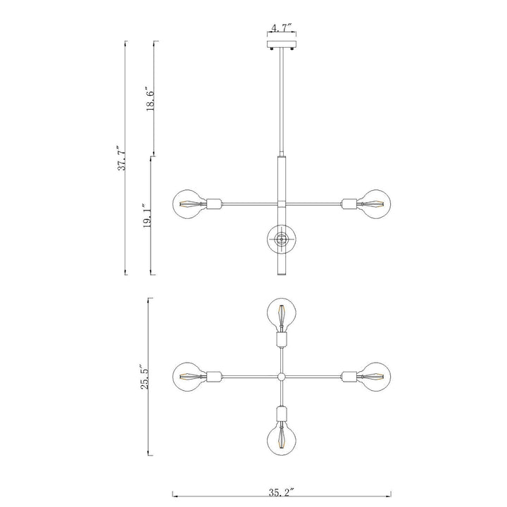 Matte Gold + Black 4-light Metal Linear Chandelier Modern Contemporary - Diamond Home USA