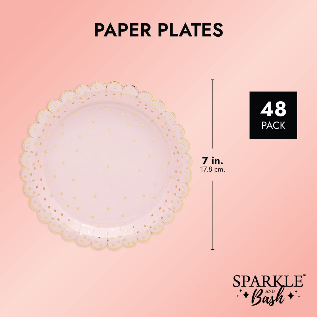 Scalloped Polka Dot Paper Plates Rose Gold 30th Birthday Decorations for Her - Diamond Home USA