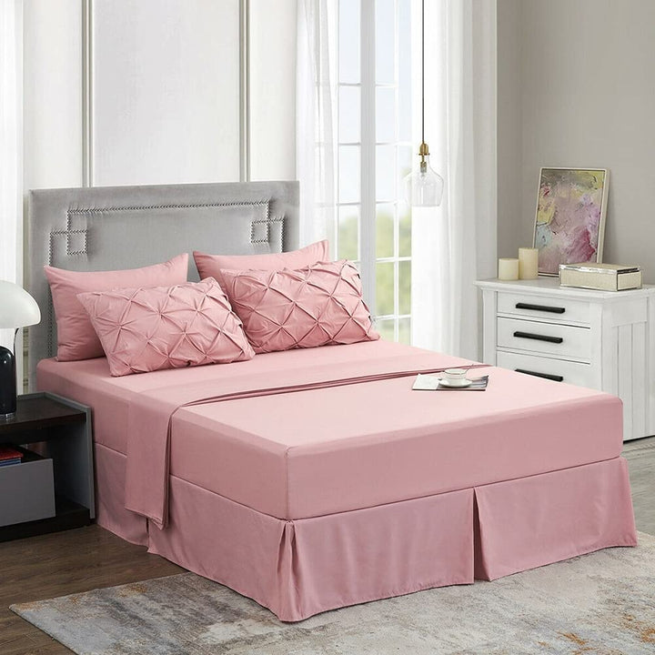 8 Piece Pinch Pleat Pintuck Comforter Set Bed in A Bag Queen Pink Solid Color - Diamond Home USA