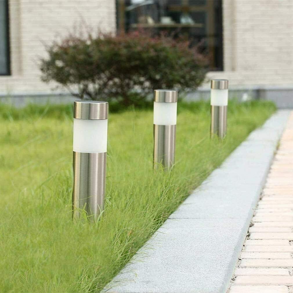 12 Pack Stainless Steel Straight Outdoor Solar Lights Waterproof Silver - Diamond Home USA