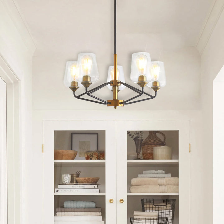 Dining Room Chandelier 5-Light Gold with Clear Glass Shades Modern - Diamond Home USA