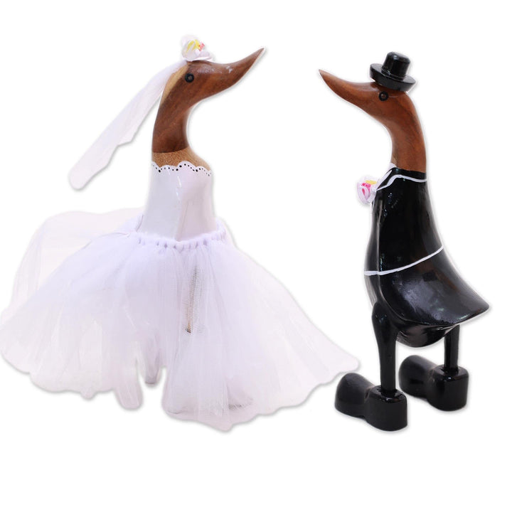 Bamboo Root and Wood Sculptures 'Duck Wedding' (Pair) Brown Wood Antique - Diamond Home USA