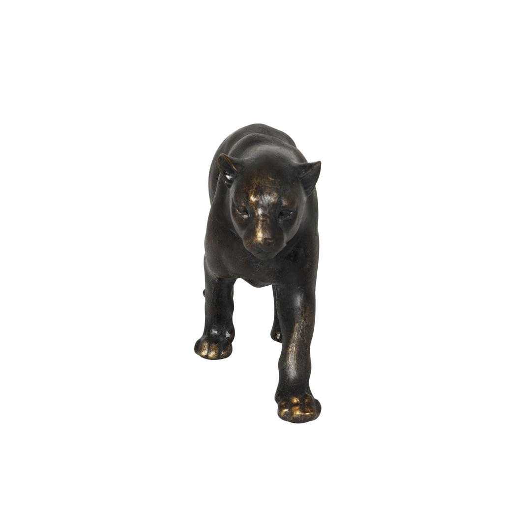 Black Polystone Leopard Sculpture with Gold Accents Stone - Diamond Home USA