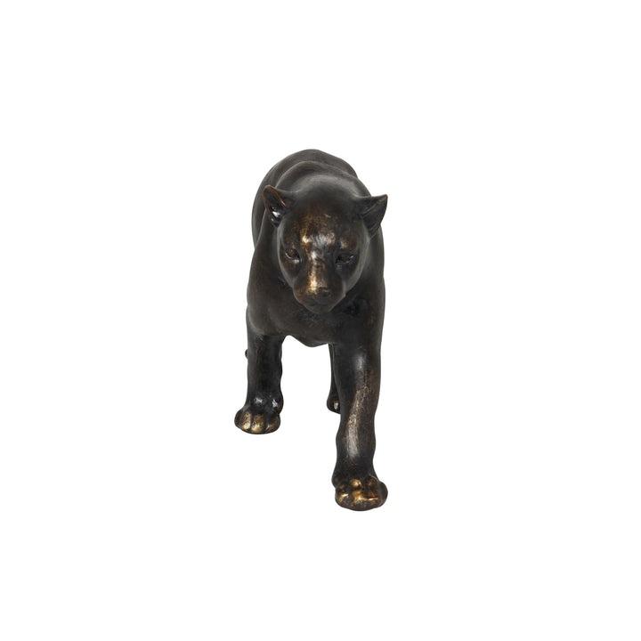 Black Polystone Leopard Sculpture with Gold Accents Stone - Diamond Home USA
