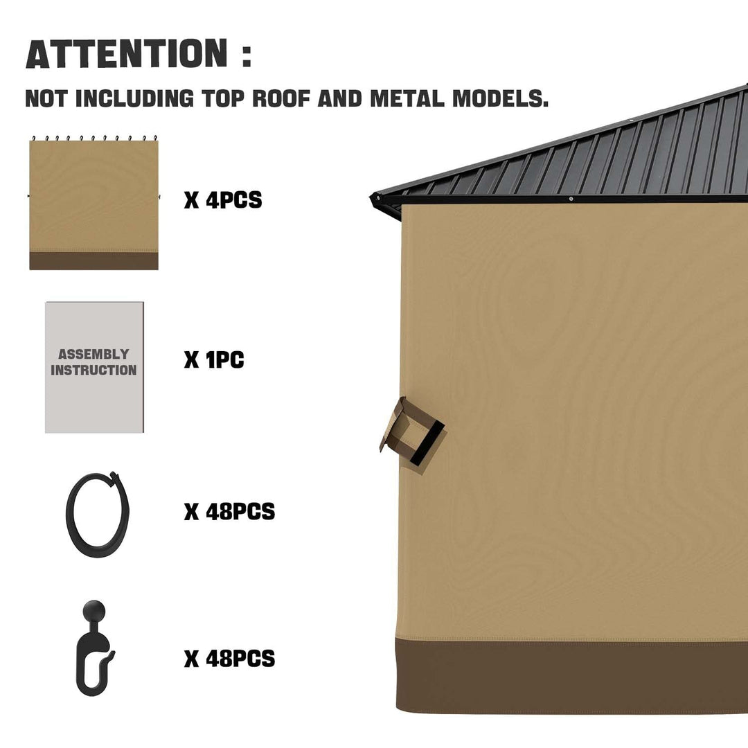 10' X Gazebo Curtain Set Protecting Privacy Side Walls 4 Panels (Curtain Only) - Diamond Home USA