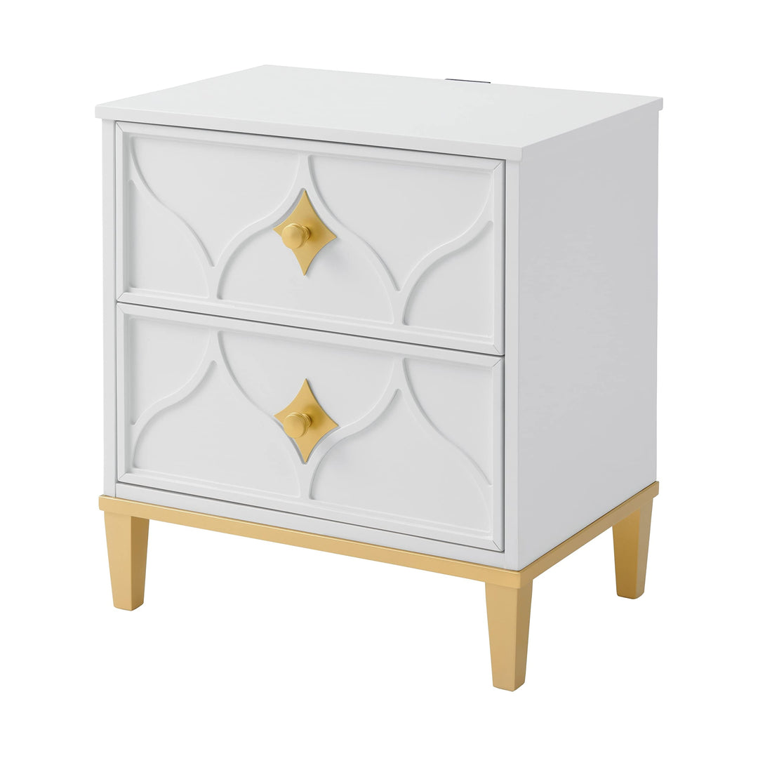 Martin Svensson Home Emma 2 Drawer White and Gold Nightstand - Diamond Home USA