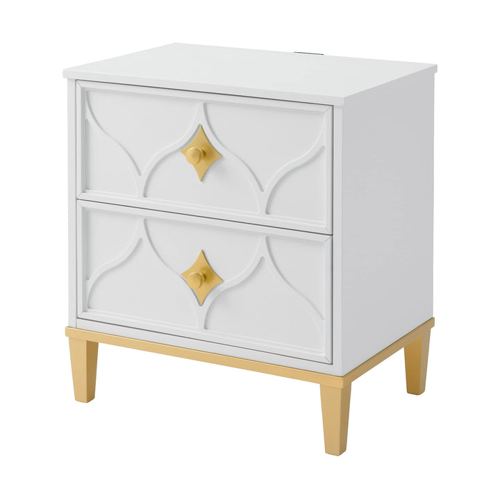 Martin Svensson Home Emma 2 Drawer White and Gold Nightstand - Diamond Home USA