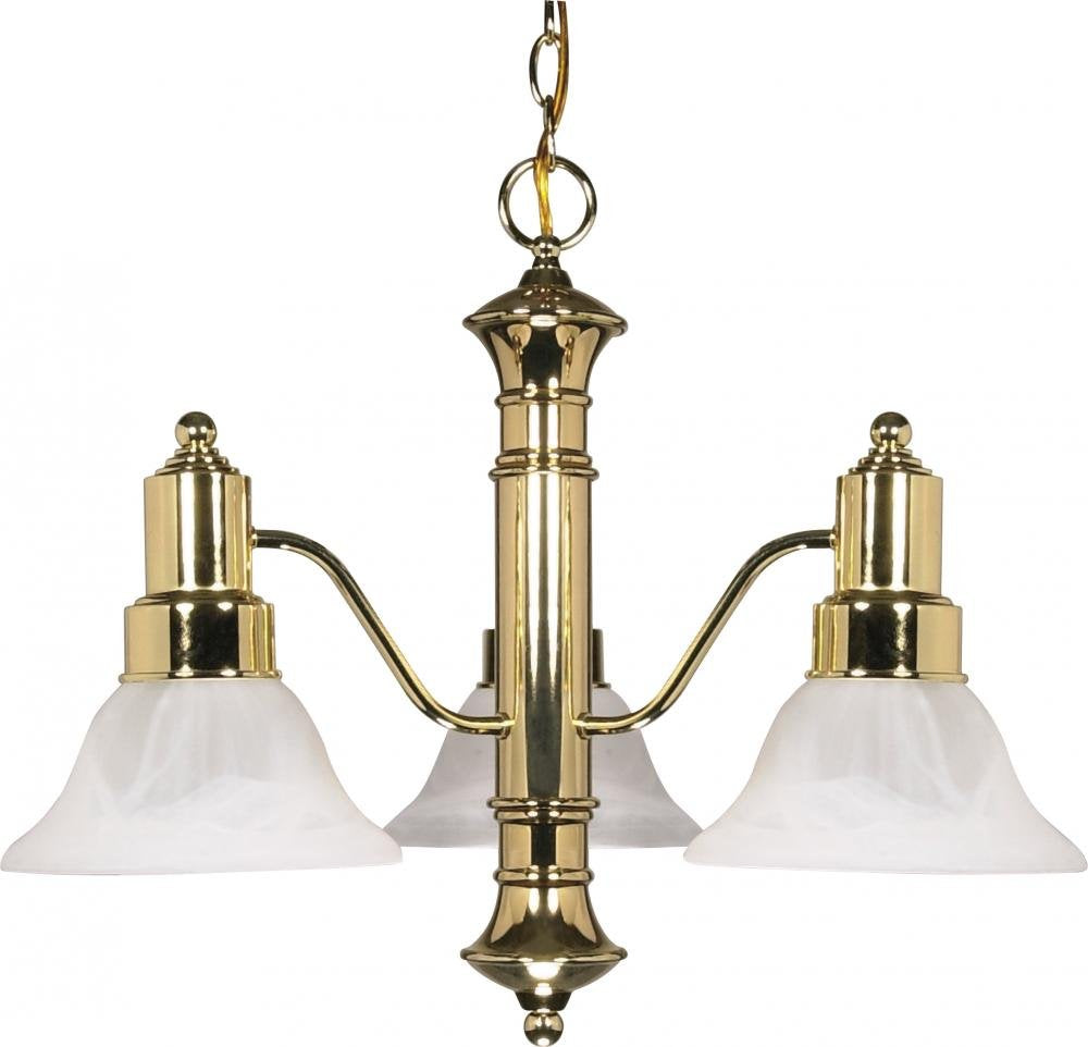 NUVO Lighting 60/194 Three Light Chandelier Polished Brass/Alabaster Glass