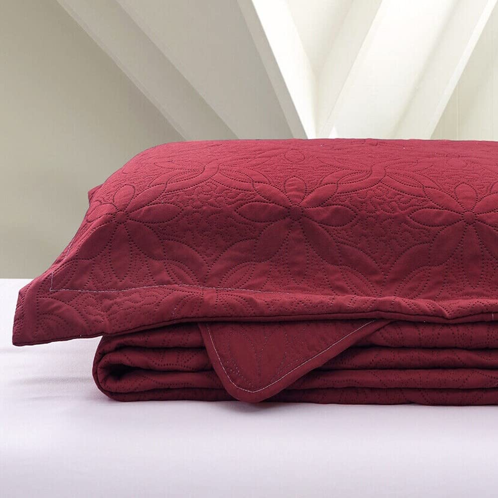 Embossed Reversible Bedspread Coverlet Queen Burgundy Red Solid Color Modern - Diamond Home USA
