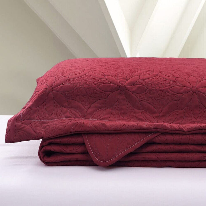 Embossed Reversible Bedspread Coverlet Queen Burgundy Red Solid Color Modern - Diamond Home USA