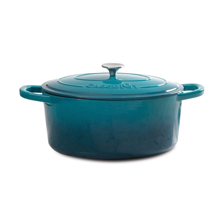 5 Qt Round Dutch Oven Teal Enamel Brushed Ss Hollow Knob Cast Iron Turquoise
