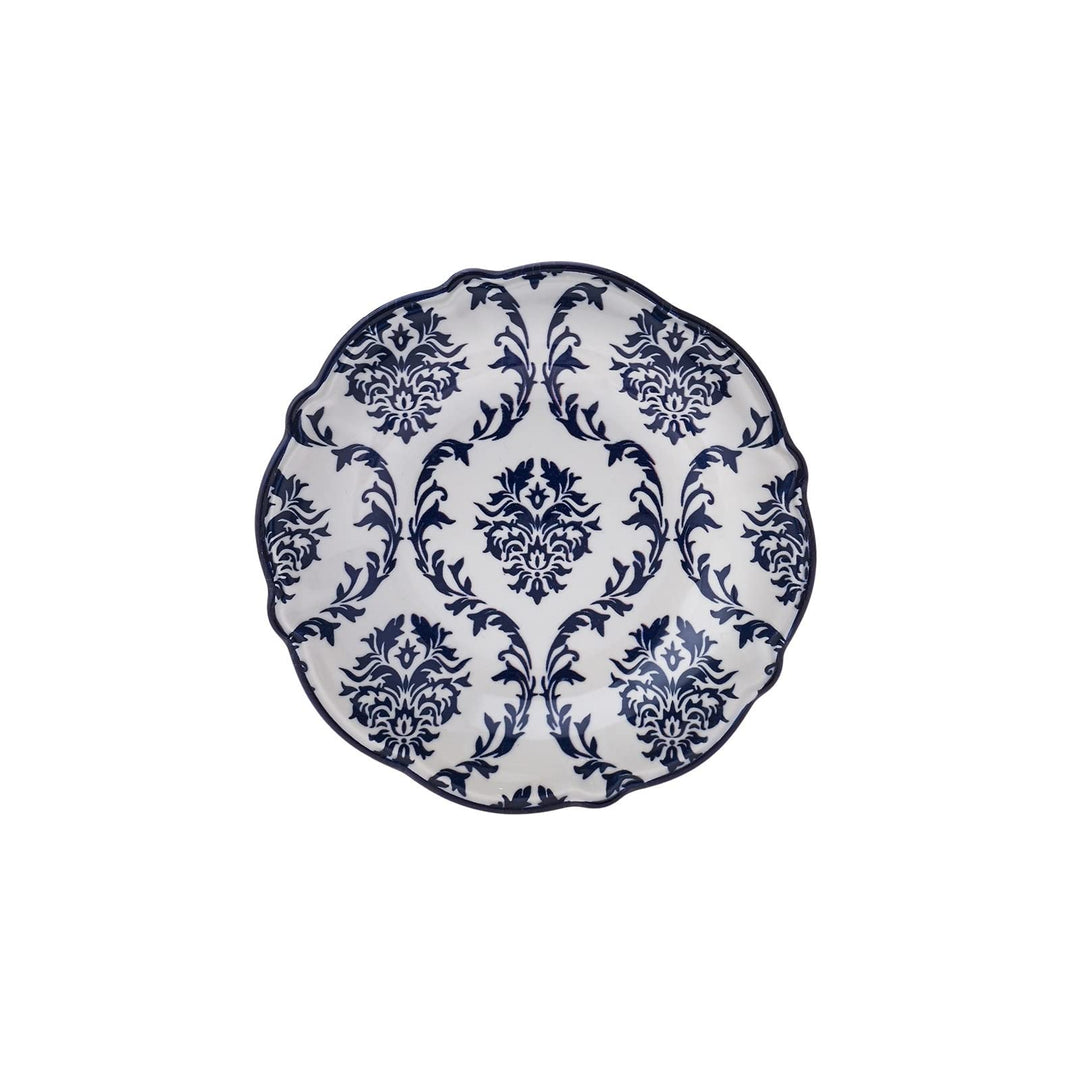 Blue Damask Porcelain Dinnerware Set Of 24 For 6 Textured Oriental Round Piece - Diamond Home USA