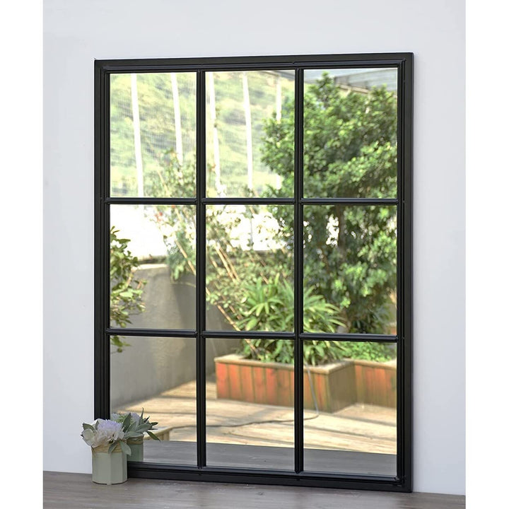 Rectangular Metal Framed Accent Windowpane Mirror Wall Black Mirrored Finish - Diamond Home USA