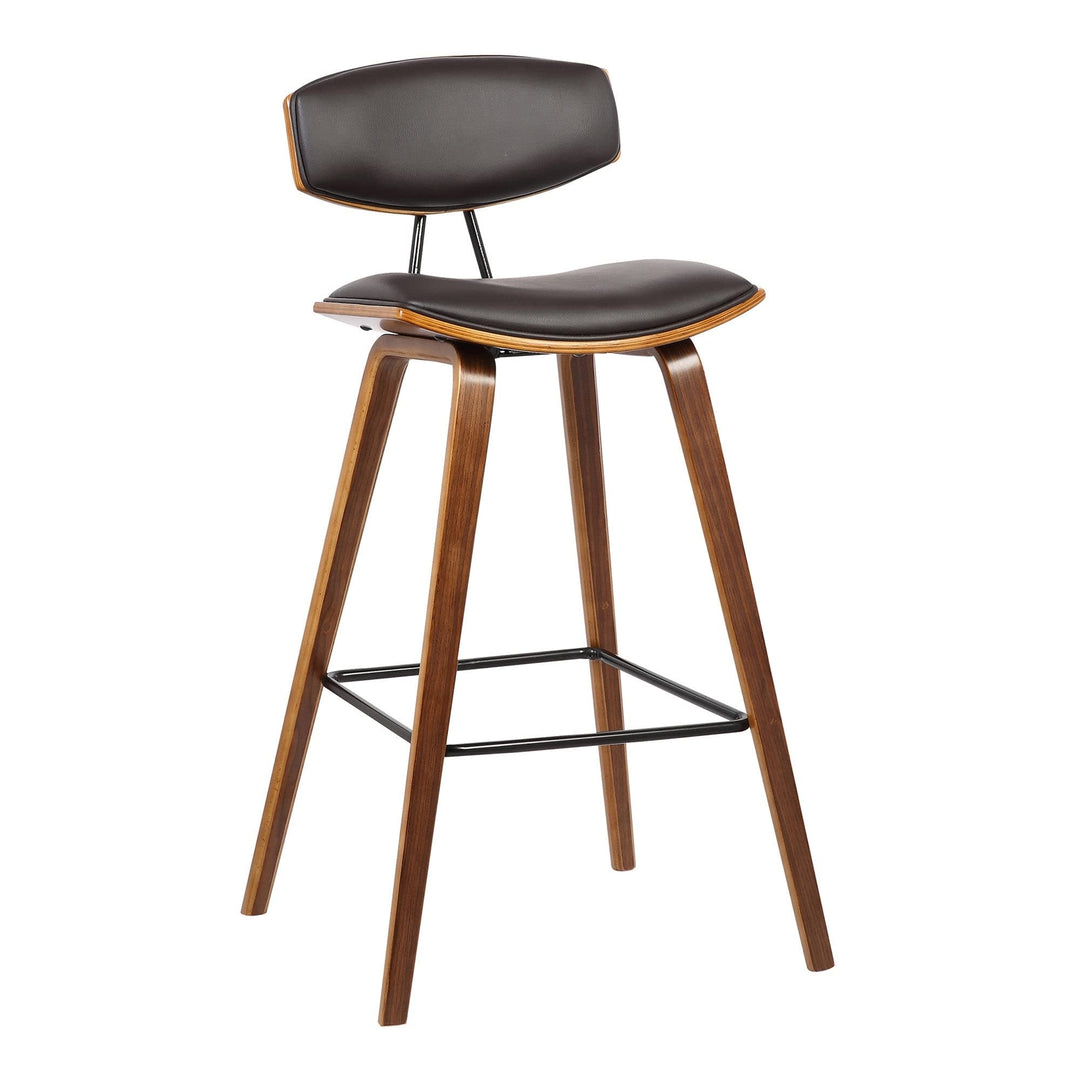 26" Brown Leather Mid Century Modern Bar Stool 36" X 16" 19" Contemporary