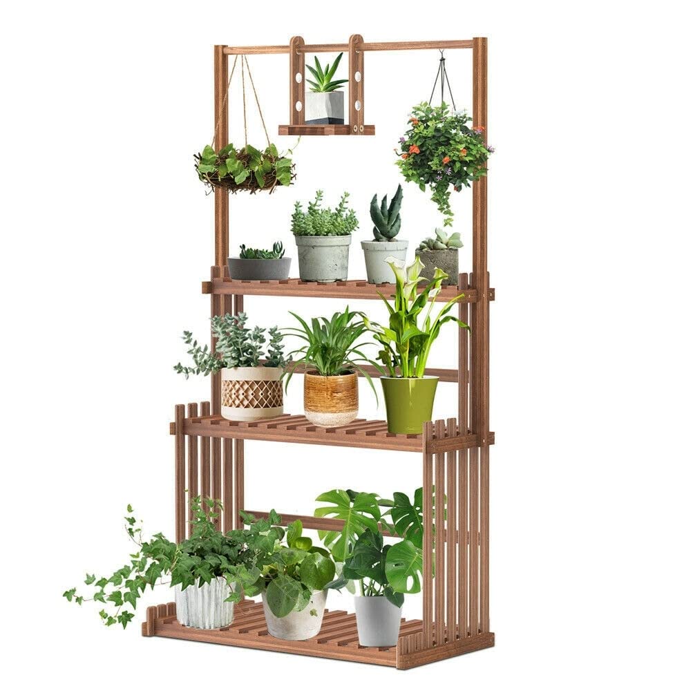 Heavy Duty Hanging Plant Stand Shelving Unit Flower Pot Rack Brown Rustic - Diamond Home USA