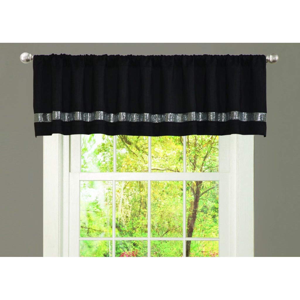 Silk Night Sky Window Valance Black Grey Stripe Casual Polyester Blend