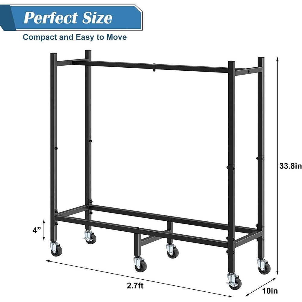 2.7ft Firewood Rack Holder with Wheels Black Metal - Diamond Home USA